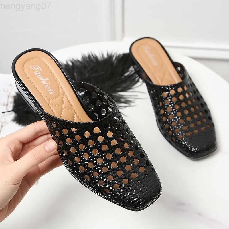 Sandals Women Summer Shoes Free Shipping Offer Casual Slip on Square Toe Medium Heel Slippers Sandals Woman Beach Shoes Zapatos De Mujer L230731