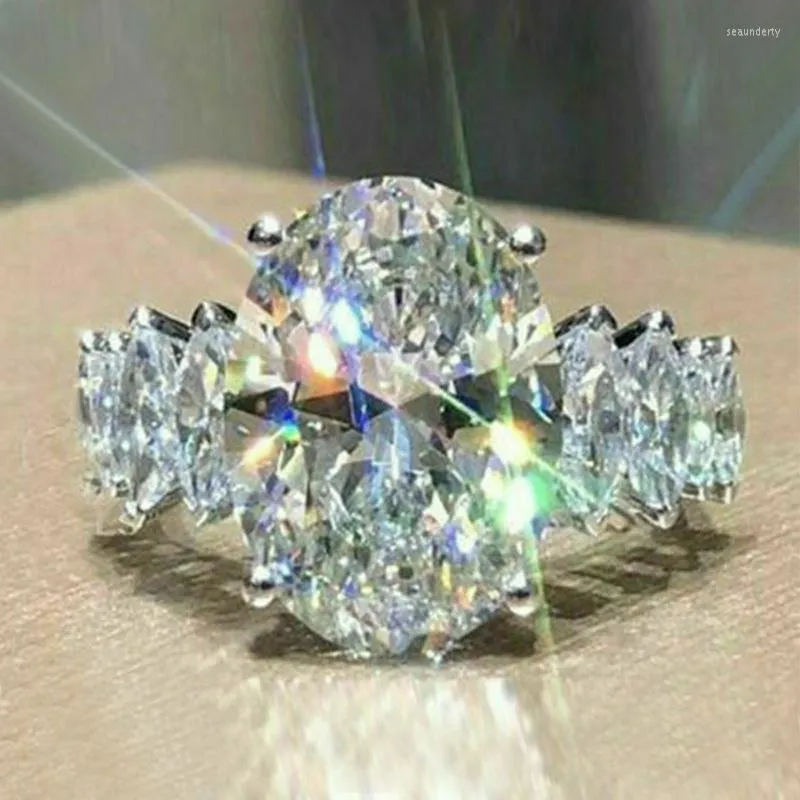 Wedding Rings Temperament Women Bands Ring Shine Big Oval Cubic Zircon Around 8 Marquise Stone Novel Design Bridal Luxury Jewelry