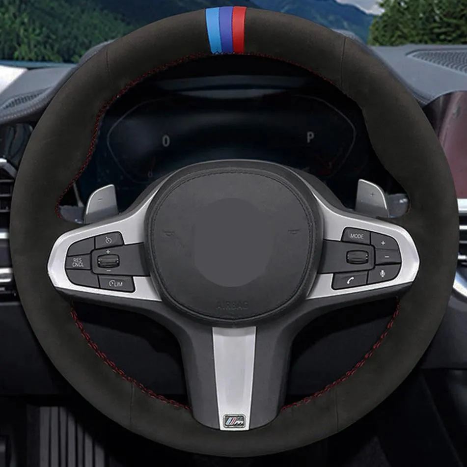 Housse de volant de voiture noir bricolage daim cousu à la main pour BMW M Sport G30 G31 G32 G20 G21 G14 X3 G15 G16 G01 X4 G02 X5 G05247n