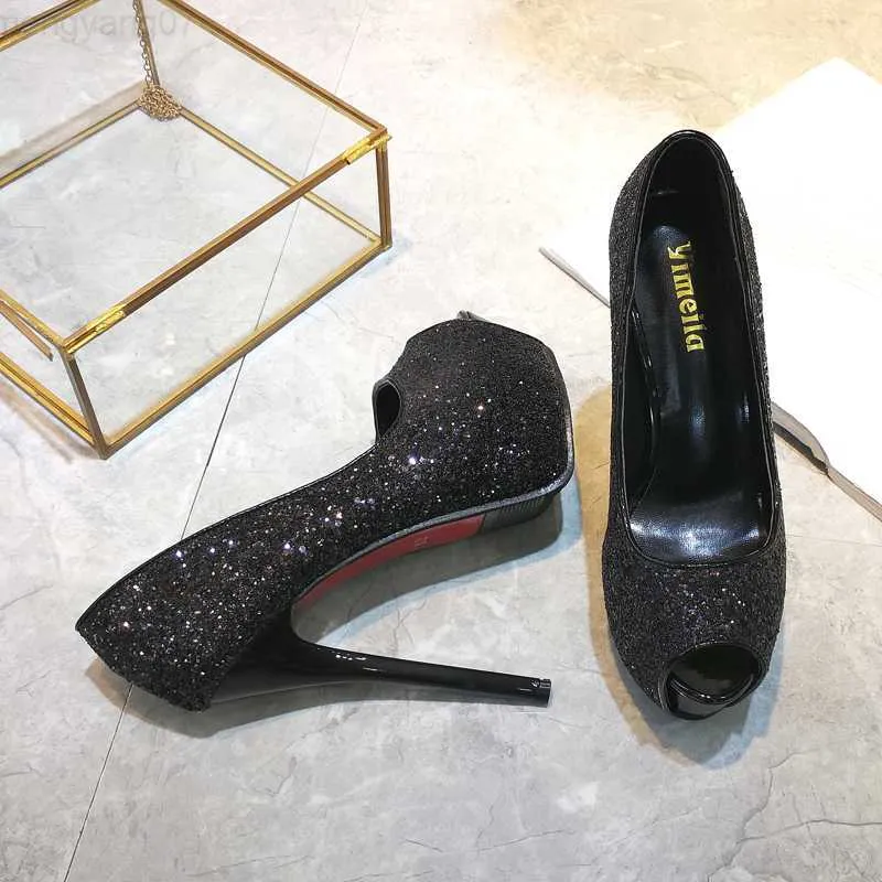 Sandals Stiletto Heels 12 14 CM Peep Toe Women Shoes Sexy Bling