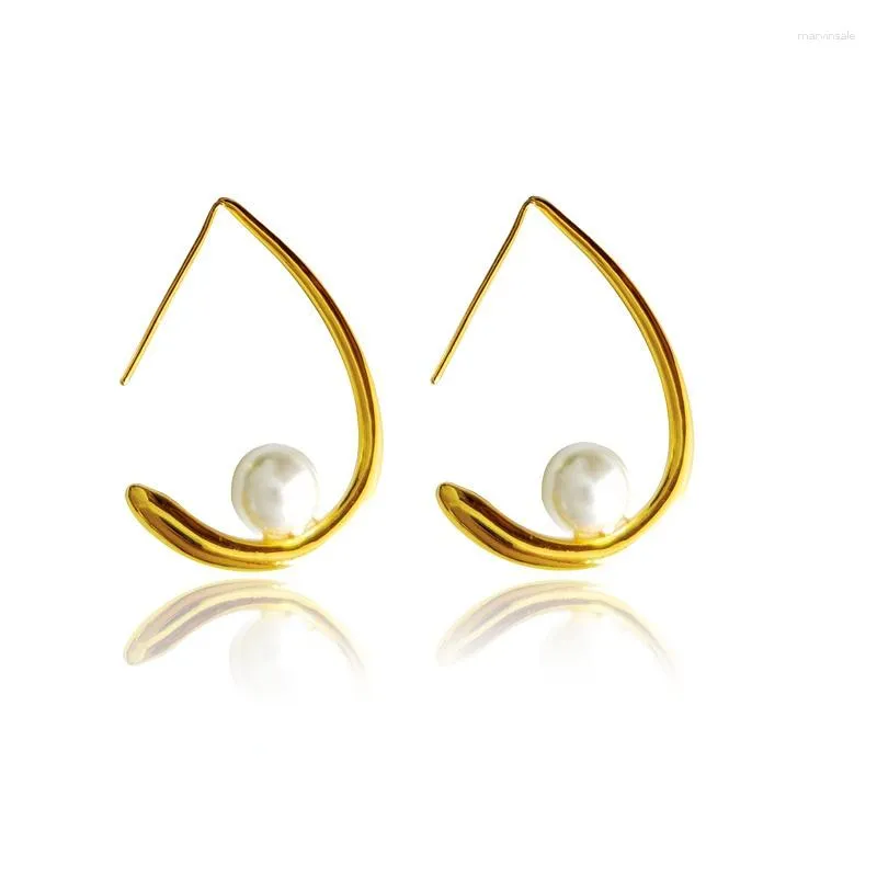 Stud Earrings Copper Gold-Plated Temperament Water Drop Shaped Women's Ins Wind Sweet Pearl Female Net Celebrity