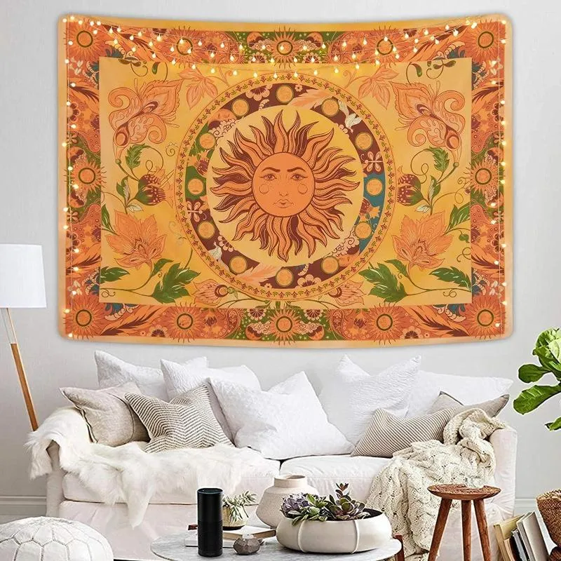 Tapisseries soleil brûlant tapisserie fleur rotin Vintage Floral mystère Hippie tenture murale décoration de la chambre