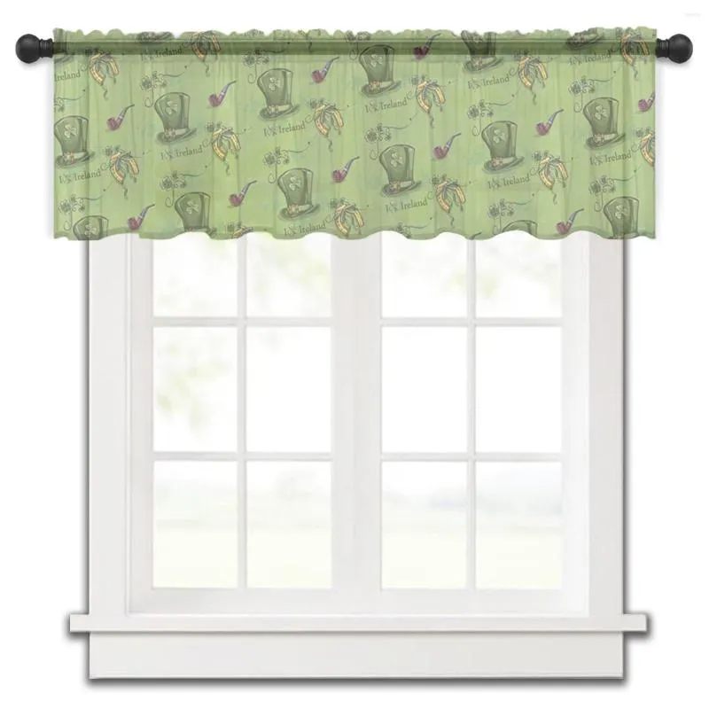 Gordijn St. Patrick'S Day Hoed Pijp Klaver Keuken Kleine Tule Sheer Korte Slaapkamer Woonkamer Home Decor Voile Gordijnen