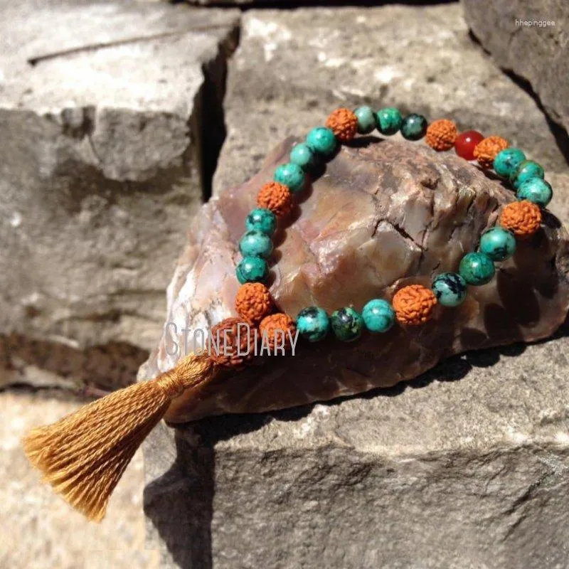 Strand WMB20894 Rudraksha African Turquoise Carnelian Hematit Bronzite Brank