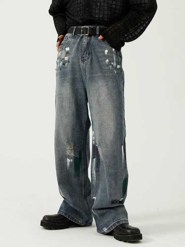 Jeans pour hommes pantalons en détresse surdimensionnés hommes haute rue pour pantalon en Denim bleu mâle Punk coréen Streetwear Hip Hop