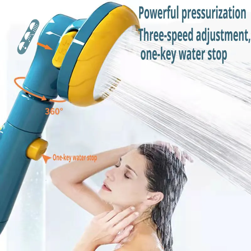 Bathroom Shower Heads 360 Rotated Rainfall Shower Head 3 Modes Adjustable High Pressure Shower Head Water Saving Switch Button Shower Accessories 230731