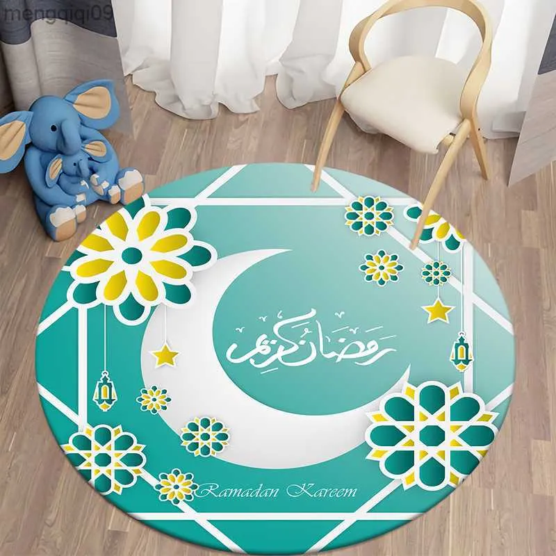 Tapetes muçulmanos tapete redondo de oração tapete de chão Eid área de atividade infantil decoração de quarto tapete sala de estar decoração de casa tapete R230731