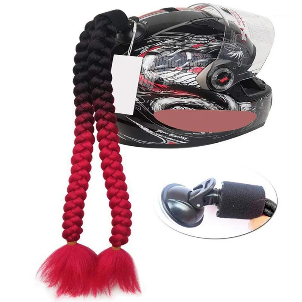 Tranças de capacete de motocicleta Tranças femininas Peruca para capacetes de motocicleta Rabo de cavalo rabo de cavalo duplo com arco otário 7 cores1247C