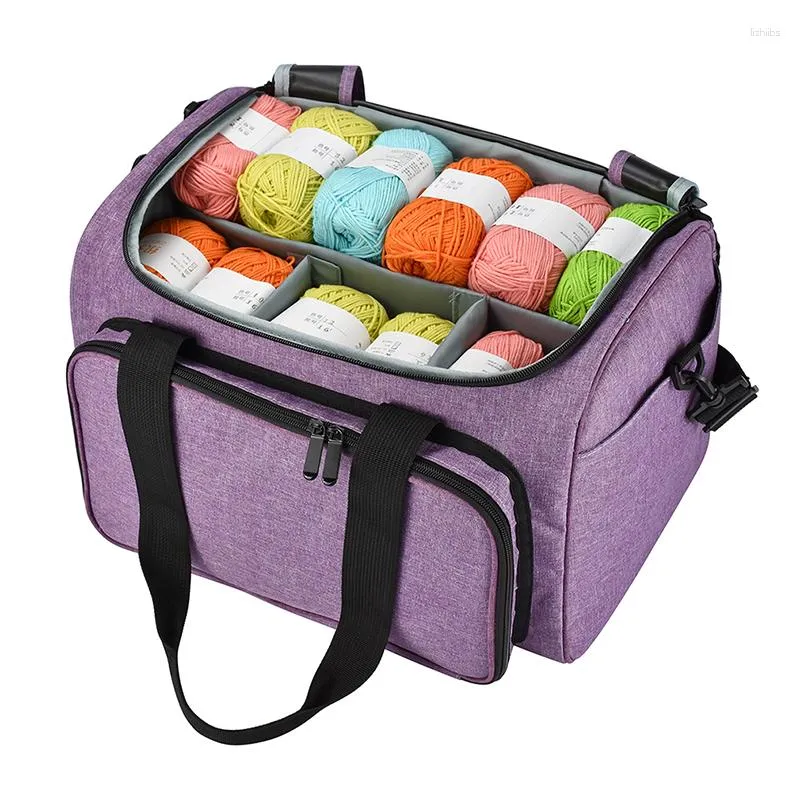 Sacs de rangement sac à tricoter fil fourre-tout organisateur avec séparateur intérieur pour laine Crochet crochets aiguilles ensemble de couture bricolage