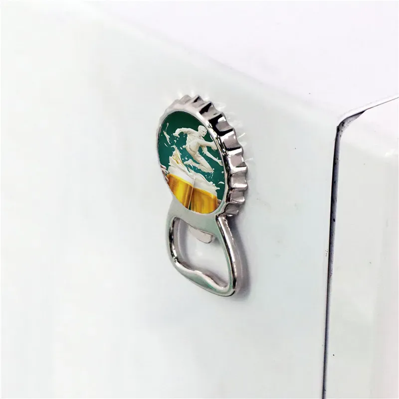 Personalized Bottle Cap-Shaped Opener Sublimation Fridge Magnet Zinc Alloy Blank DIY Wine Openers Festival Party Beer Corkscrew