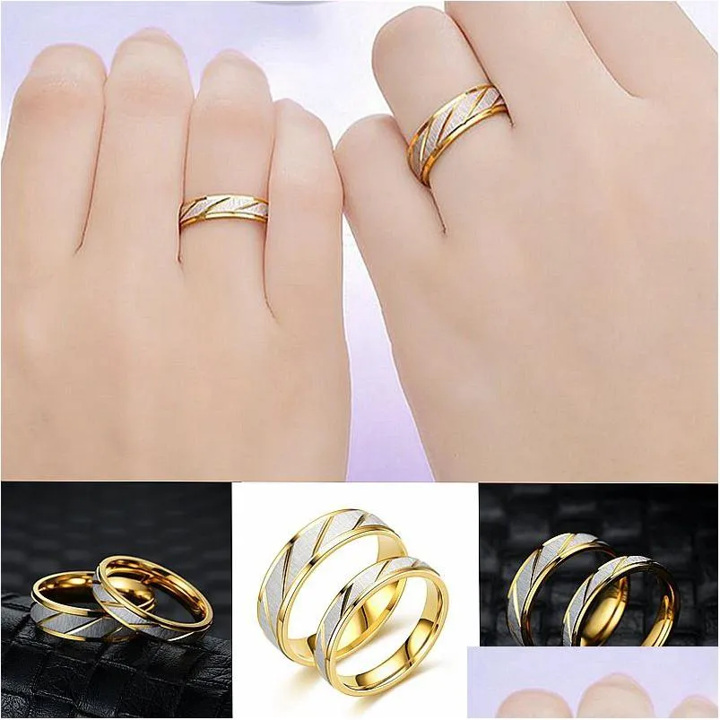 Cluster Rings Fashion Couple Stripe Plaqué Or Anneau Pour Femmes Hommes En Acier Inoxydable Bijoux À La Main Cadeaux En Métal Accessoires Drop Delivery Dhzcm