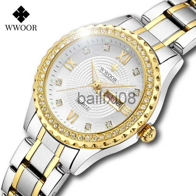 Otros relojes Montre Femme 2023 WWOOR Top Brand Luxury Diamond Ladies Dress Watch Gold Full Steel Quartz Brelet Watch para mujer Reloj Mujer J230728
