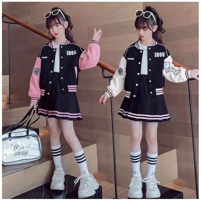 華麗 Teen Girls Autumn Baseball Outfit Casual Jacket And Skirt Girls
