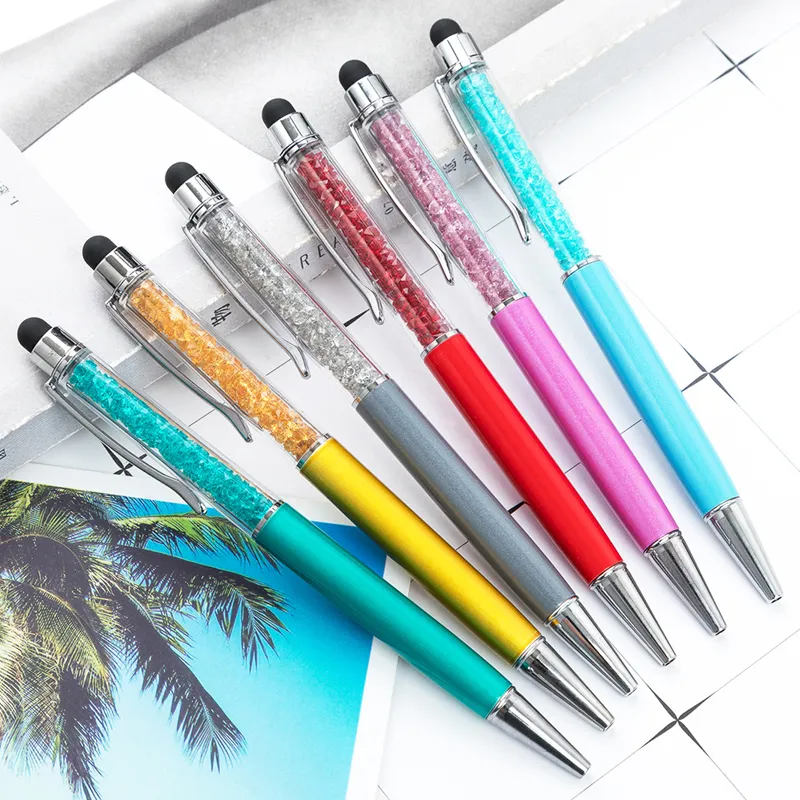 Fine Crystal Ballpoint Pen 1mm Fashion Creative Stylus Touch Pen Writing Stationery Office School Ballpen Black Ballpoint Pens TH1023