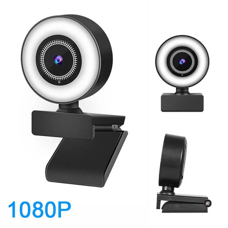 Webbkameror Webbkamera 1080p Full webbkamera för PC -dator bärbar dator med mikrofonring Ljus webb Camara webbkamera