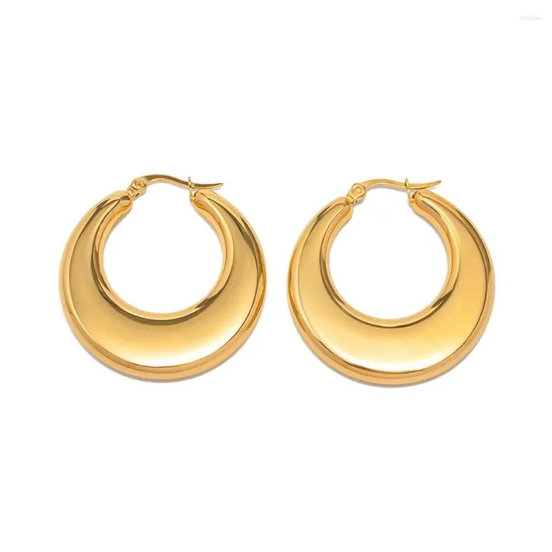 Hoop Earrings Youthway Stainless Steel Thick Flat Hollow Circle Women 18k Gold Plated Waterproof Fashion Bling Jewelry