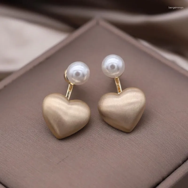 Stud Earrings South Korea Design Fashion Jewelry Metal Brushed Love Pearl Elegant Women's Daily Work Accessories