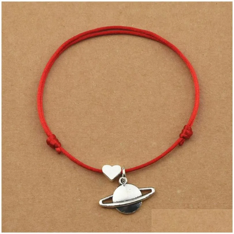 Charm-Armbänder, handgefertigt, Herz, Neptun, Planet, Jupiter, Uranus, rotes Seil, schwarze Kordel für Frauen und Mädchen, kreativer Schmuck, Geschenke, Drop-Lieferung Dhuid