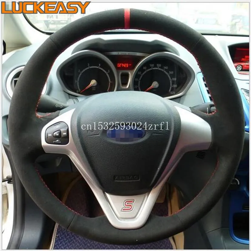 Coprivolante per auto cucito a mano in pelle scamosciata nera per Ford Fiesta ST ESCORT EcoSport302w