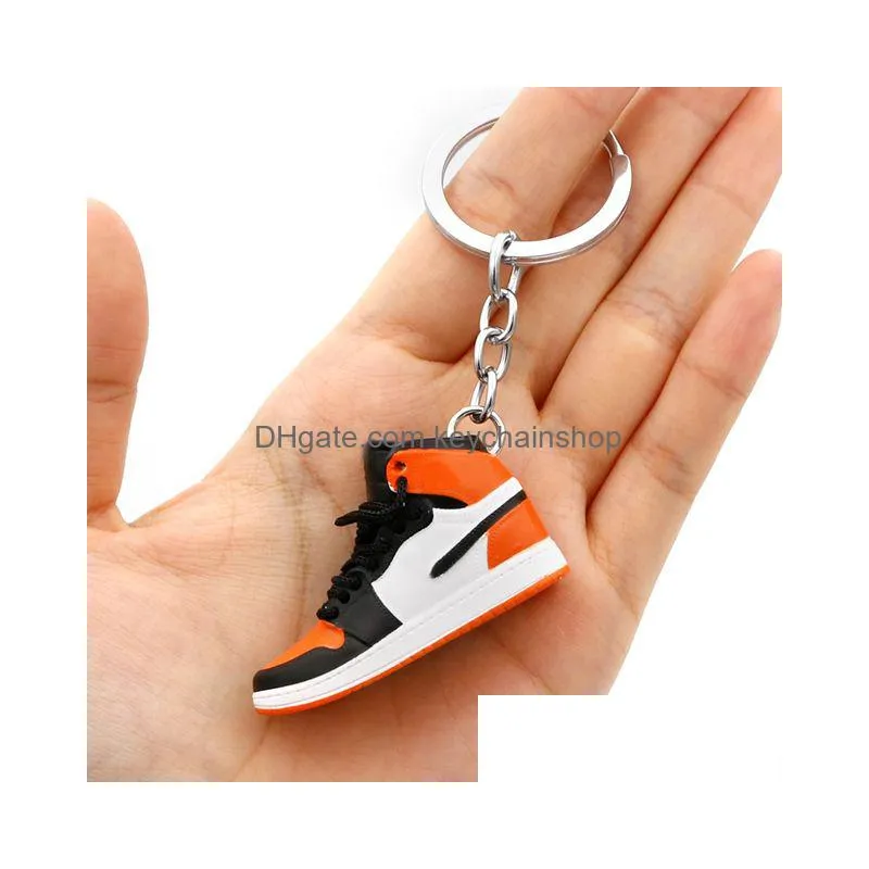 Keychains Lanyards Simation 3D Sneakers Keychain Fun Mini Pu Basketball Shoes Keyring Diy Finger Skateboard Accessories Jewelry Pend Otaqn