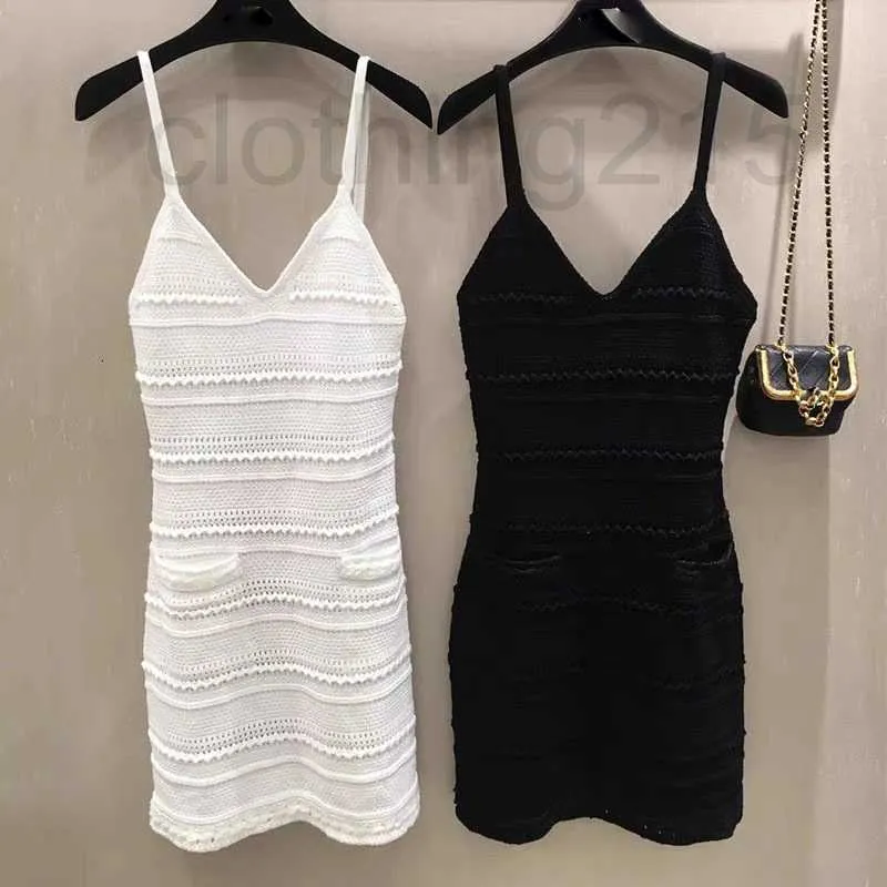 Basic & Casual Dresses Designer Spring and Autumn Water Diamond High Grade Sling Waist Knitted Dress French Celebrity PNED