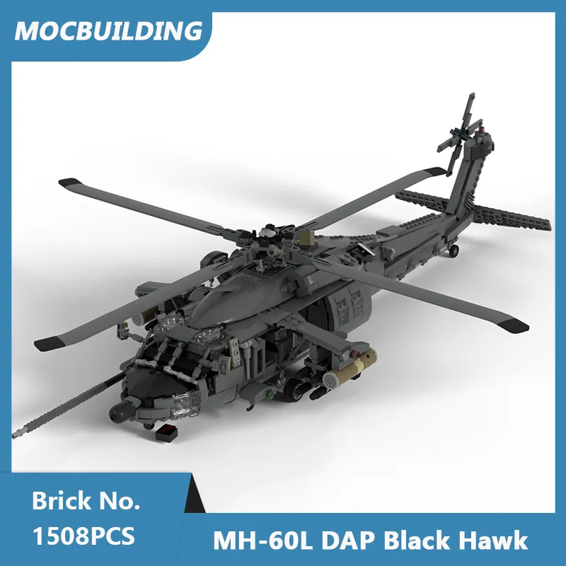 Blöcke MOC Gebäude MH 60L DAP Black Hawk Flugzeug Modell DIY Zusammengebaute Ziegelsteine Pädagogisches Kreatives Spielzeug Weihnachten Kinder Geschenke 1508PCS 230731