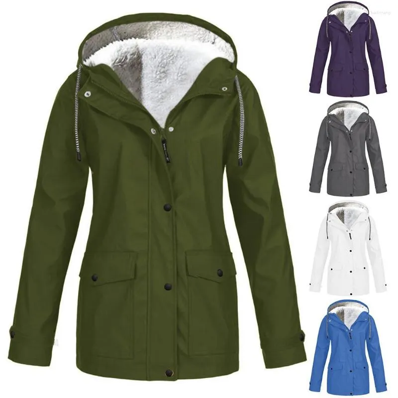 Damen-Trenchmäntel, modisch, warm, Windjacke, winddicht, Fleece, Herbst und Winter, Damen-Kapuzenjacke, Outdoor-Wanderkleidung, Plus