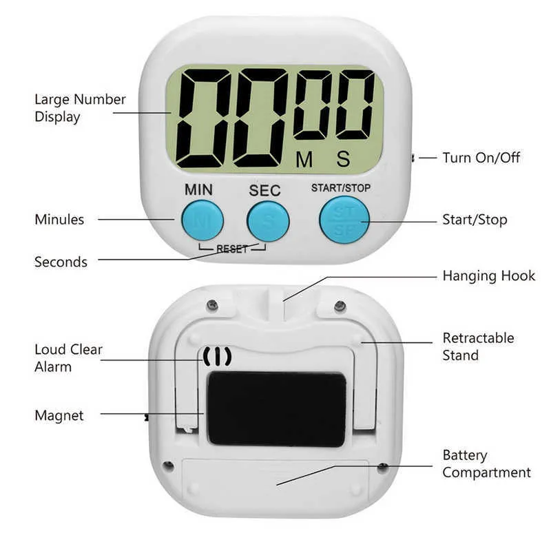 Timers Digital Kitchen Timer Big Digits Loud Alarm Magnetic Backing Stand with Large Display for Cooking Baking Sports Games