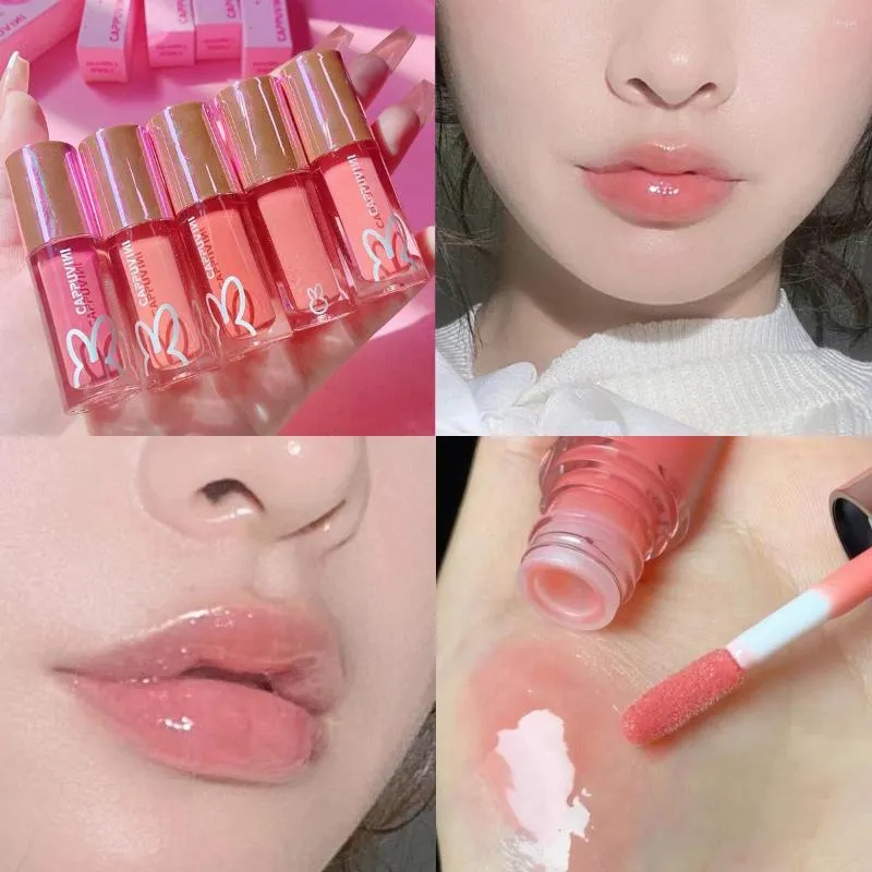 Brilho labial Ice Pink Mirror Water Glaze Shimmer Glass Oil Batom líquido à prova d'água Hidratante Matte Makeup