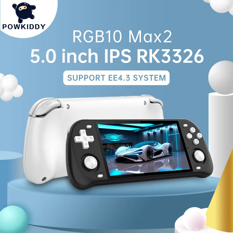 Draagbare spelspelers POWKIDDY Retro Open Source-systeem RGB10 Max 2 Pure Black White Handheld Console RK3326 5 0 Inch IPS-scherm Kindergeschenken 230731