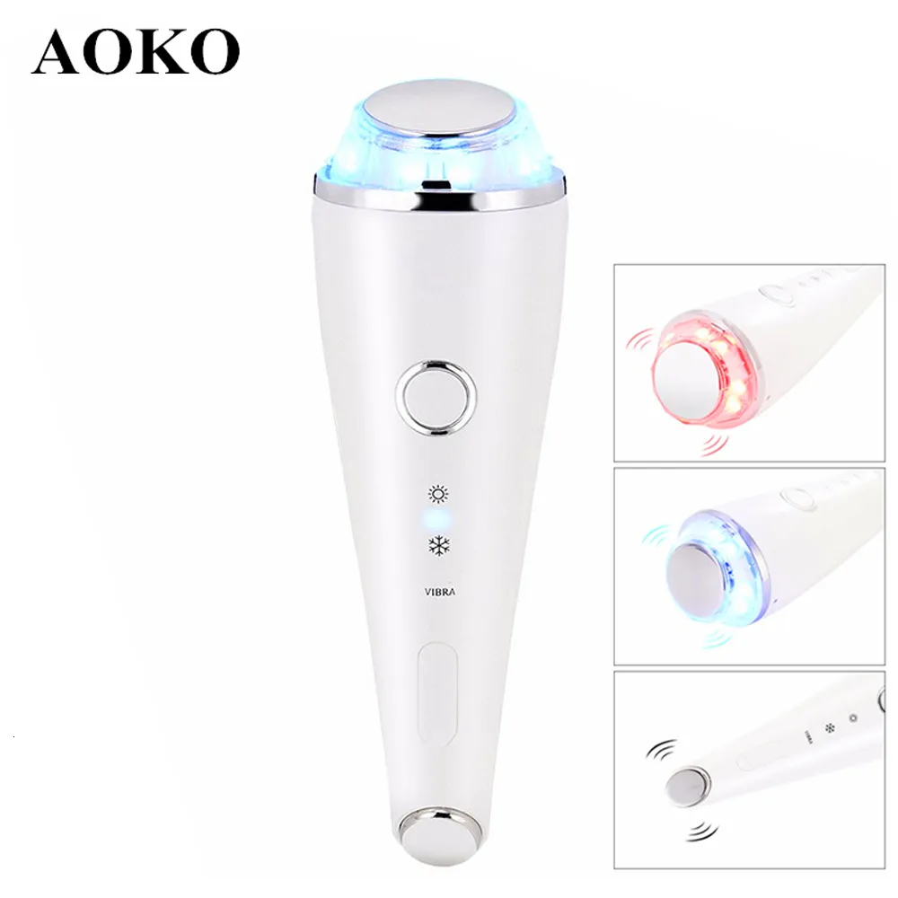 Dispositivos de cuidados faciais AOKO Martelo quente e refrescante LED Pon Therapy Beauty Machine Ultrasonic Vibration Massage Eye Skin Device 230729