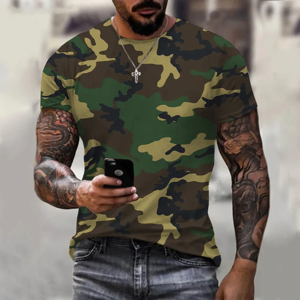Męskie Tshirty 3D kamuflaż Tshirt Men Ubrania na zewnątrz moda swobodna O Kupa Letnia ulica Owczesne Mężczyźni sportowe