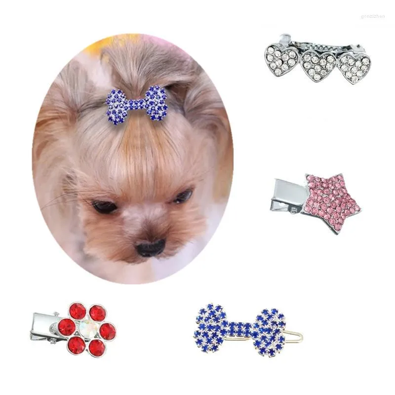Dog Apparel Fashion Crystal Rhinestone Hair Clip Bone Accessories Pet Grooming For Puppy Cats Hairpins Multicolor Cat Headwear