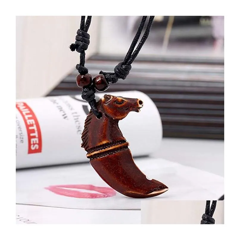 Collane con ciondolo Arte Testa di cavallo Regolabile Catena lunga Collana di gioielli di moda per donna Uomo Decorazioni per la casa Pendenti con consegna a goccia regalo Dhi6P