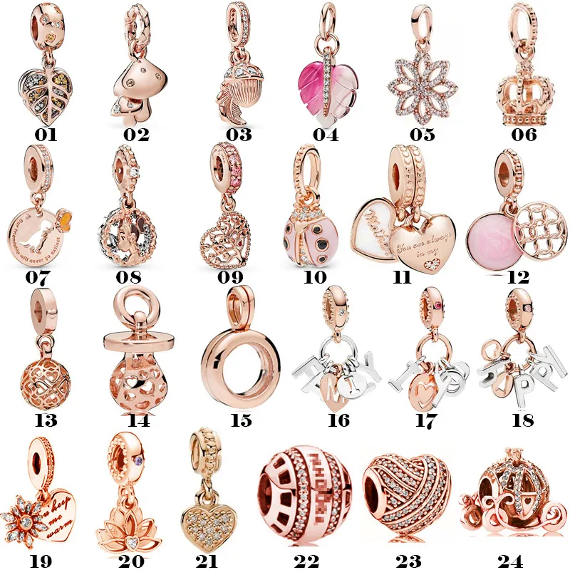 925 Sterling Silver Charm Rose Gold Bead Pendant Glazed lövpärlor DIY Pandora smycken Fashion Accessories Gratis leverans