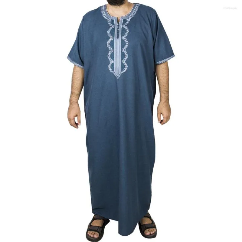 Roupas étnicas muçulmanas bordadas grande túnica árabe abaya para homens islã galabia muslin thobe kameez kaftan camisa de bolso masculina longa simples