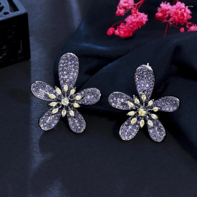 Boucles d'oreilles à tige trois grâces romantique violet CZ cristal grande fleur pour dames 2023 mode fête quotidienne bijoux fantaisie ER691