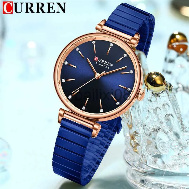 Andere horloges CURREN dameshorloge topmerk luxe blauw vrouwelijk waterdicht klok roestvrij staal Brelet mode eenvoudig damespolshorloge 9081 J230728