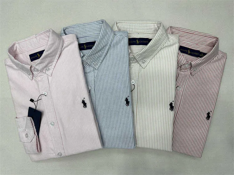 Primavera e autunno tinta unita Little Horse Boy Pauls Camicia in cotone a maniche lunghe Business Stripe Casual da uomo Oxford Textile POLO 68ess