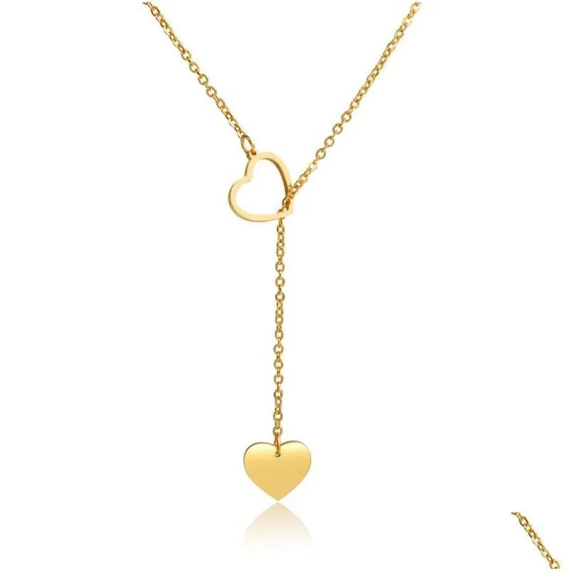 Pendant Necklaces Creative Simple Heart Love Womens Y-Shaped Stainless Steel Necklace Gold Sier Chain Channel Fashion Jewelry Women Cr Dh39F