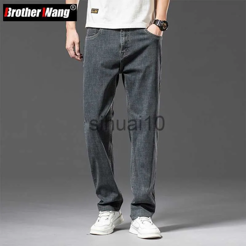 Pantalones vaqueros para hombre Tallas grandes 40 42 44 Primavera Verano para hombre Pantalones vaqueros finos grises sueltos Pantalones de mezclilla informales de negocios Pantalones de marca azul para hombre J230728