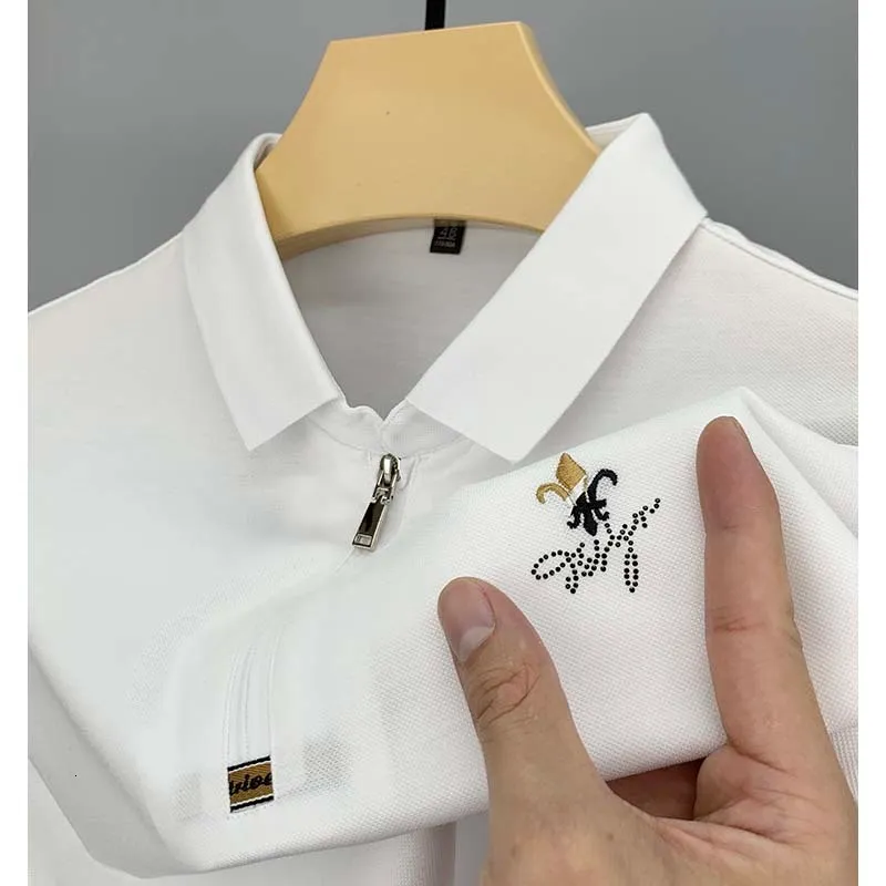 Polos pour hommes DYXUE haut de gamme été brodé revers polo d'affaires couleur unie fermeture éclair artisanat décontracté t-shirt à manches courtes M4XL 230731