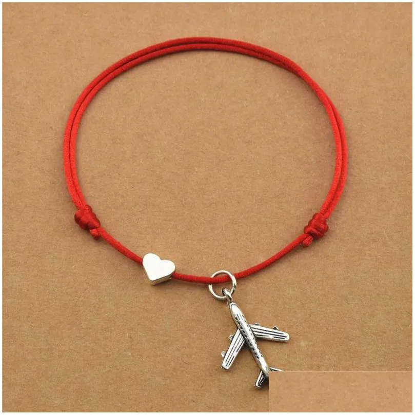 Charme Pulseiras Novo Casual Coração Amor Avião Pingente Cordão Vermelho Sorte Para Mulheres Homens Aeronave Modelo Viagens Jóias Presentes Gota Del Dhoak