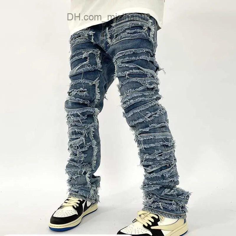 Męskie spodnie Vintage Hole Tear Męskie dżinsy proste mycie Yuansu Hip-Hop Loose Denim Spodni Vibe Styl swobodny dżinsy Z230731