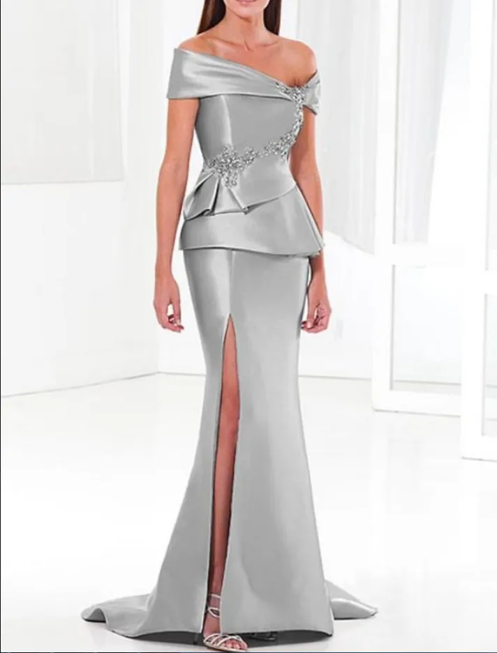 chinese dress ladies Elegant plus size A-line maxi dress with slit ruffle sleeves main image 0