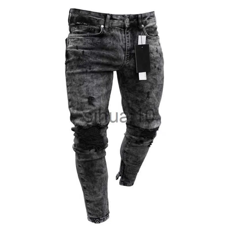 Мужские джинсы серые джинсы мужчины эластичная талия скинни скинни мужски 2021 растягиваемые брюки уличная одежда мужская джинсовая джинсы уличная одежда J230728