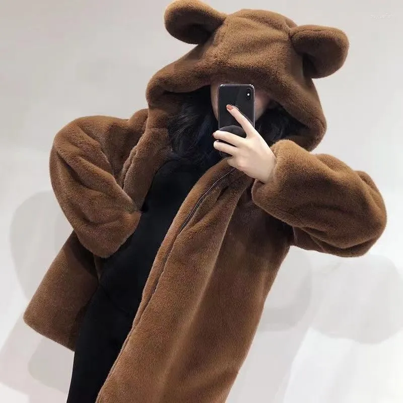 Women's Fur QNPQYX Faux Skin Coat Women Autumn Winter Jacket Warm High Quality Female Plush Bear's Ears Thickened