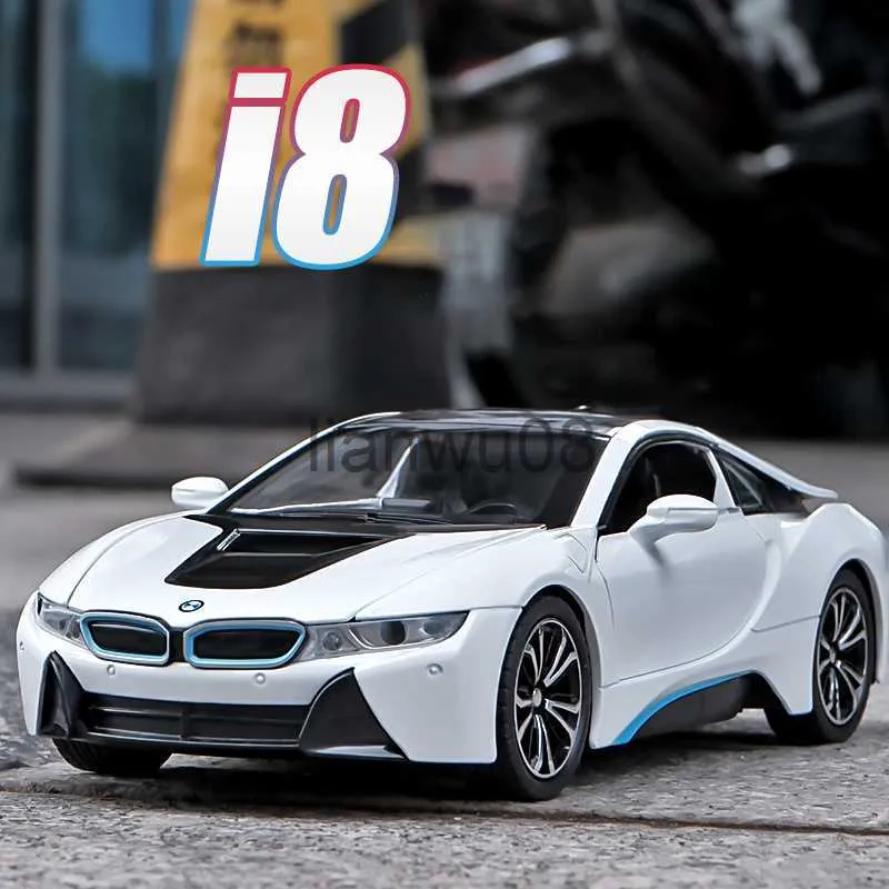 Diecast Model Cars 124 BMW I8 Supercar Eloy Car Diecasts Toy Vehicles Car Model Sound and Light Pull Back Car Toys For Kids Gifts X0731