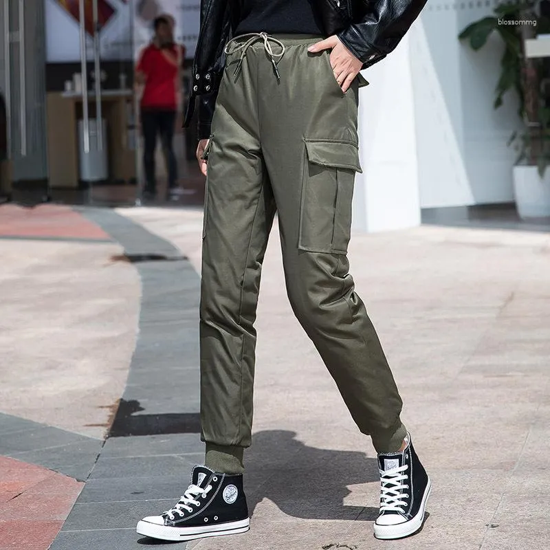 Women's Pants 90% Duck Down Padded Cargo Women Winter High Waist Elastic Skinny Pencil Slim Warm Thick Trousers PT-401