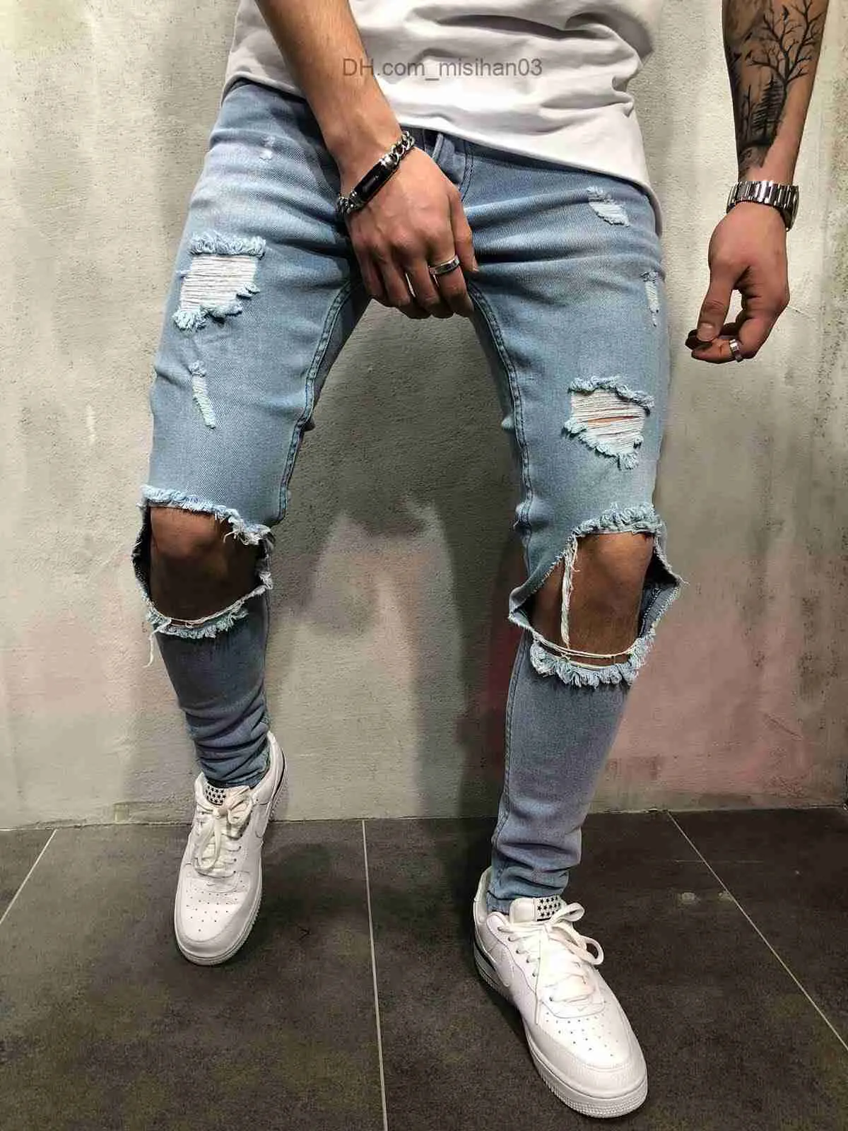 Pantaloni maschili jeans maschile alla moda e strappato ciclista ciclista di alta qualità di alta qualità maschile pantaloni da uomo pantaloni da uomo jogging jeans homme z230801